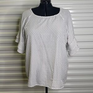 Umgee USA Womens XL Polka Dot Ruffle Sleeve Round Neck Top